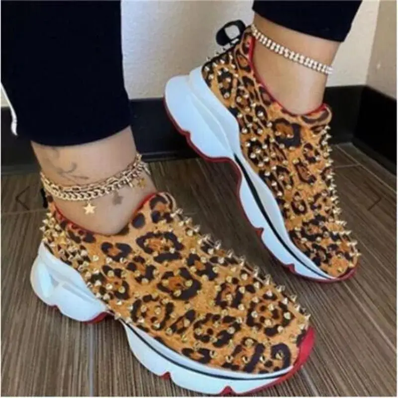 

2021 Women Spring Fashion Rivet Punk Air Sport Sneakers Thick Bottom Casual Platform Running Breathable Mesh Athletic Shoes, Black