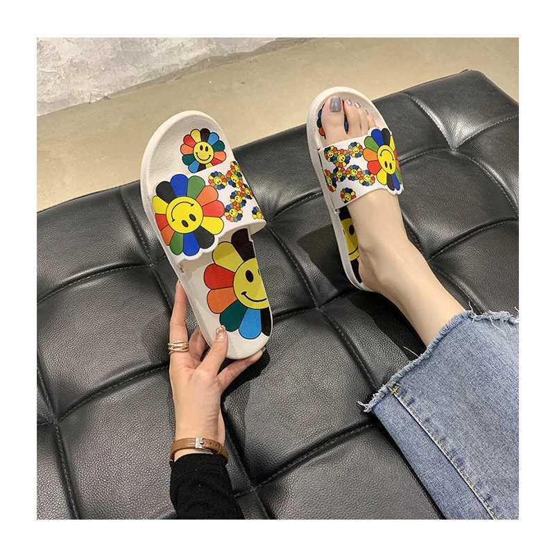 

New Fashion Women Summer Slippers Flower Beach Colorful Slides Slippers, As picture