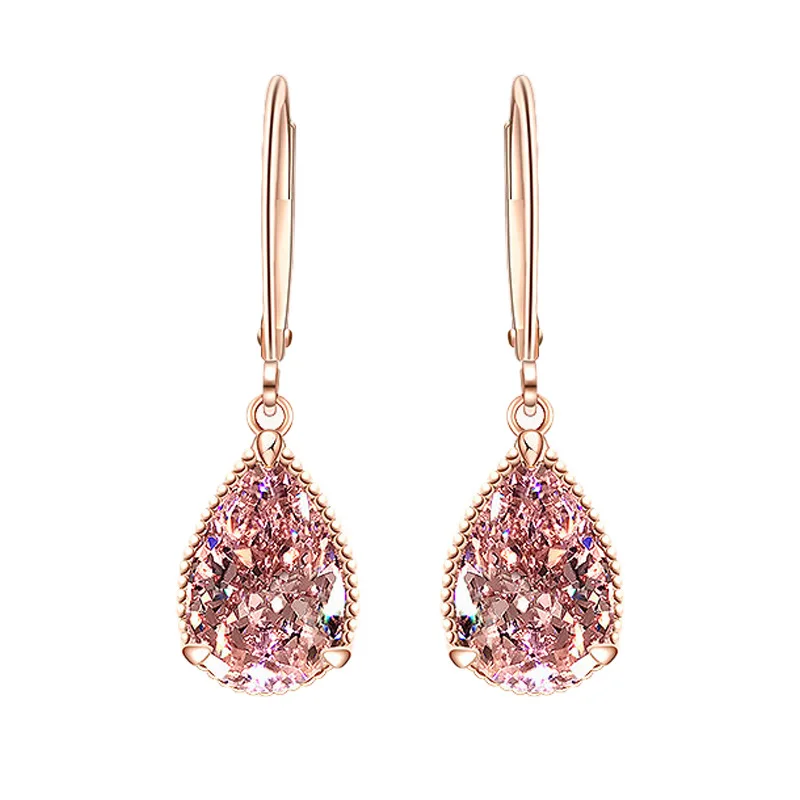 

14K Rose Gold Diamond Earring for Women Pink Topaz Gemstone oorbellen Bizuteria 14K Gold Garnet Drop Earring bijoux Orecchini
