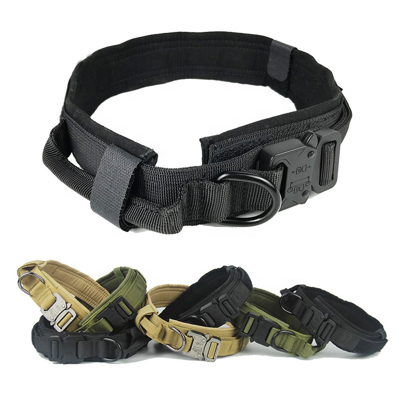 

Adjustable Military Nylon Heavy Duty Quick Release Tactical Dog Training Collar with Control Handle and Metal buckle