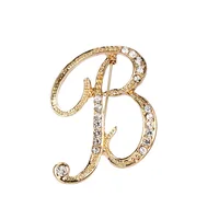 

Gold Plated Letters A to Z Clear Crystal Rhinestone 26 Alphabet Letter Initial Brooch Pins For Women