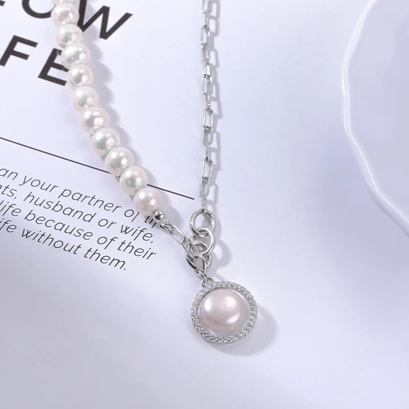 

New Design Fashion Pearl Necklace 925 Silver Link Chain Pearl Pendant Necklace for Women