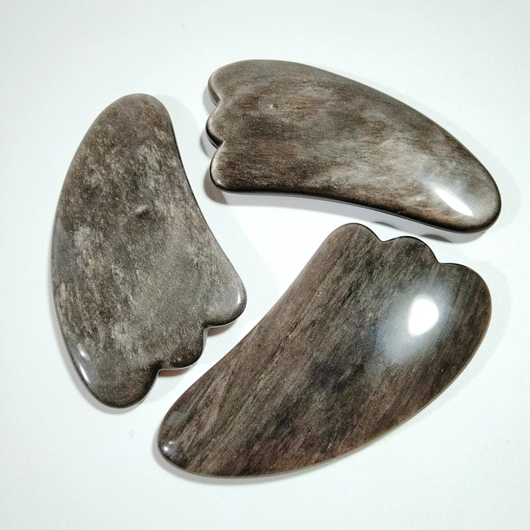 

hot sale natural tumbled Black Obsidian beauty gua sha scraping massage tools