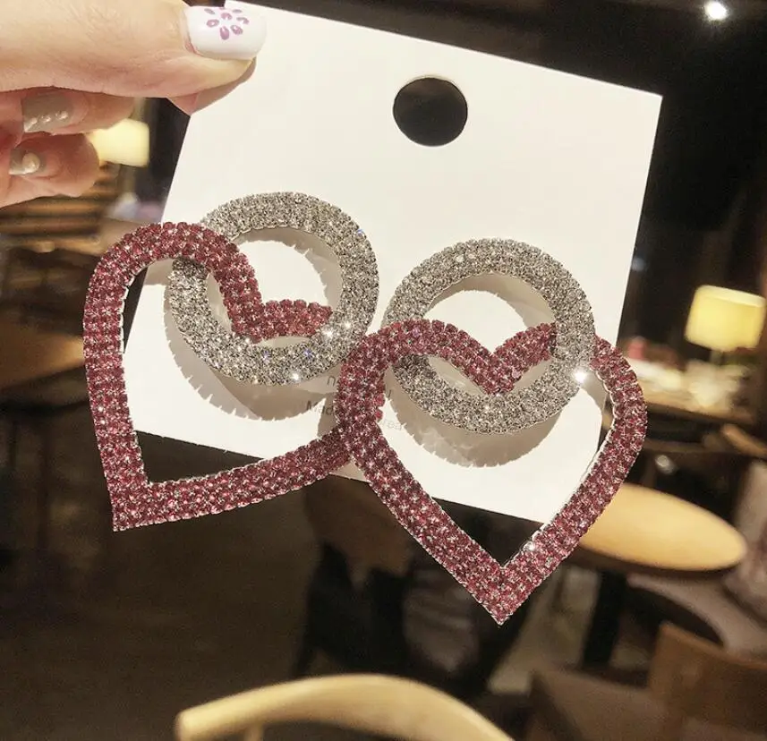 

Fashion Rhinestone Heart Earrings For Women Wholesale N912179, As pic