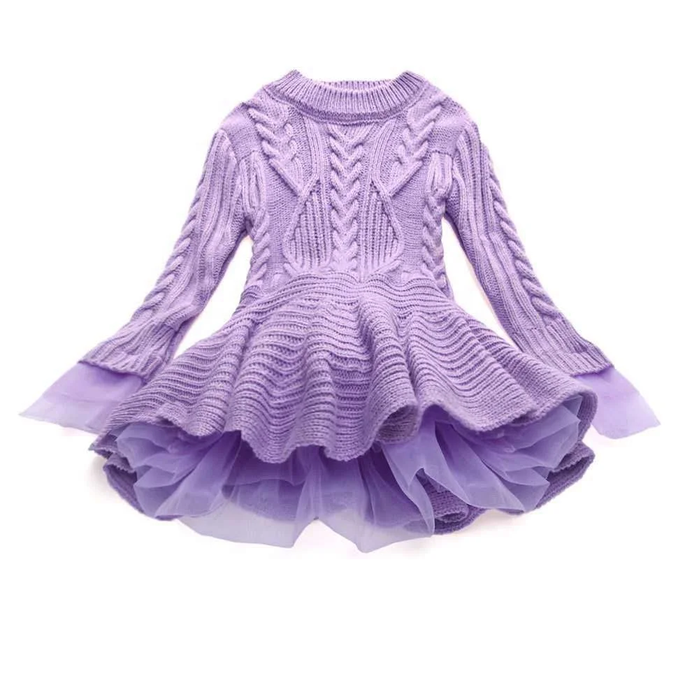 

2021 Girl Autumn Winter Sweater Clothes Solid Color Baby Girls sweater dress for little girl sweater dress, Pink,purple,brown,gray,yellow,red,beige,navy blue