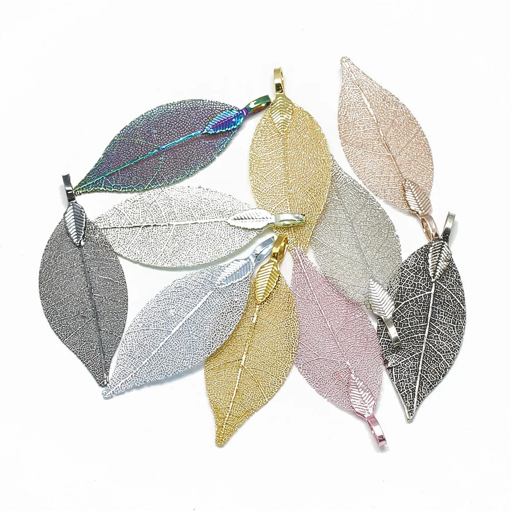 

PandaHall Vintage Electroplate Natural Leaf Iron Big Pendants, Mixed color