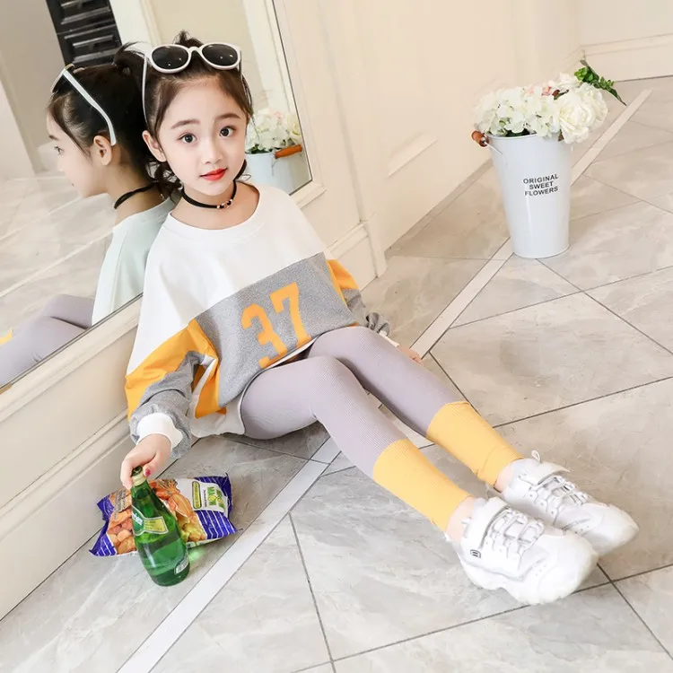 

Fashion Autumn Kids Girls Clothes Sets Plus Size Long Sleeve Pullover Sweatshirt Tops legging two piece set
