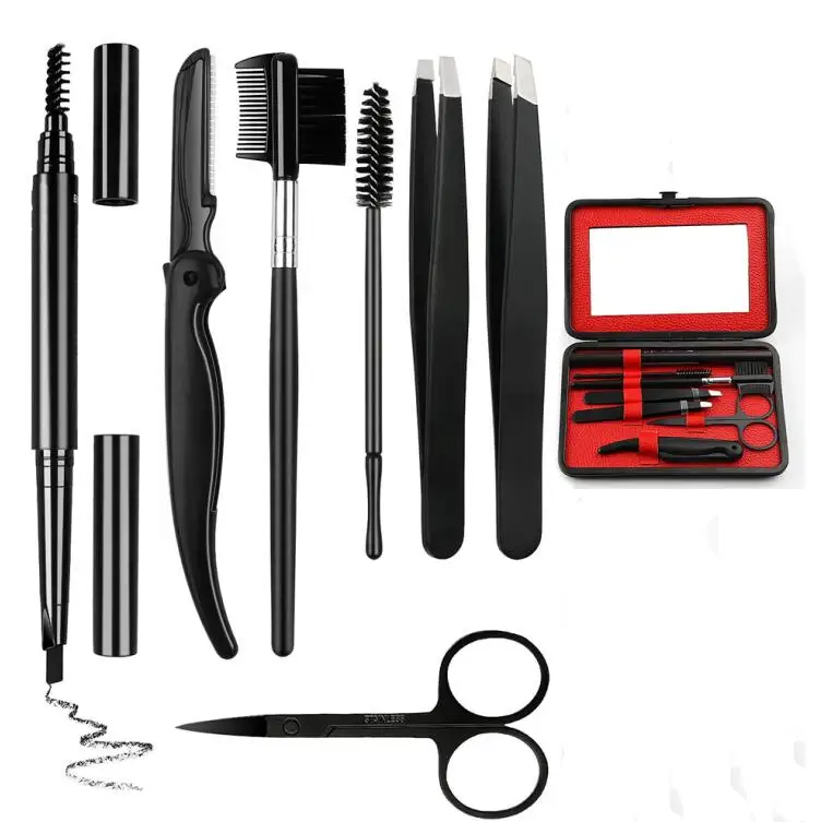 

7 in 1Portable Eyebrow Grooming Suit Kits 7pcs Stainless Steel Eyebrow Scissors Utility Tools For Eye Brow Groom Set with Mirror