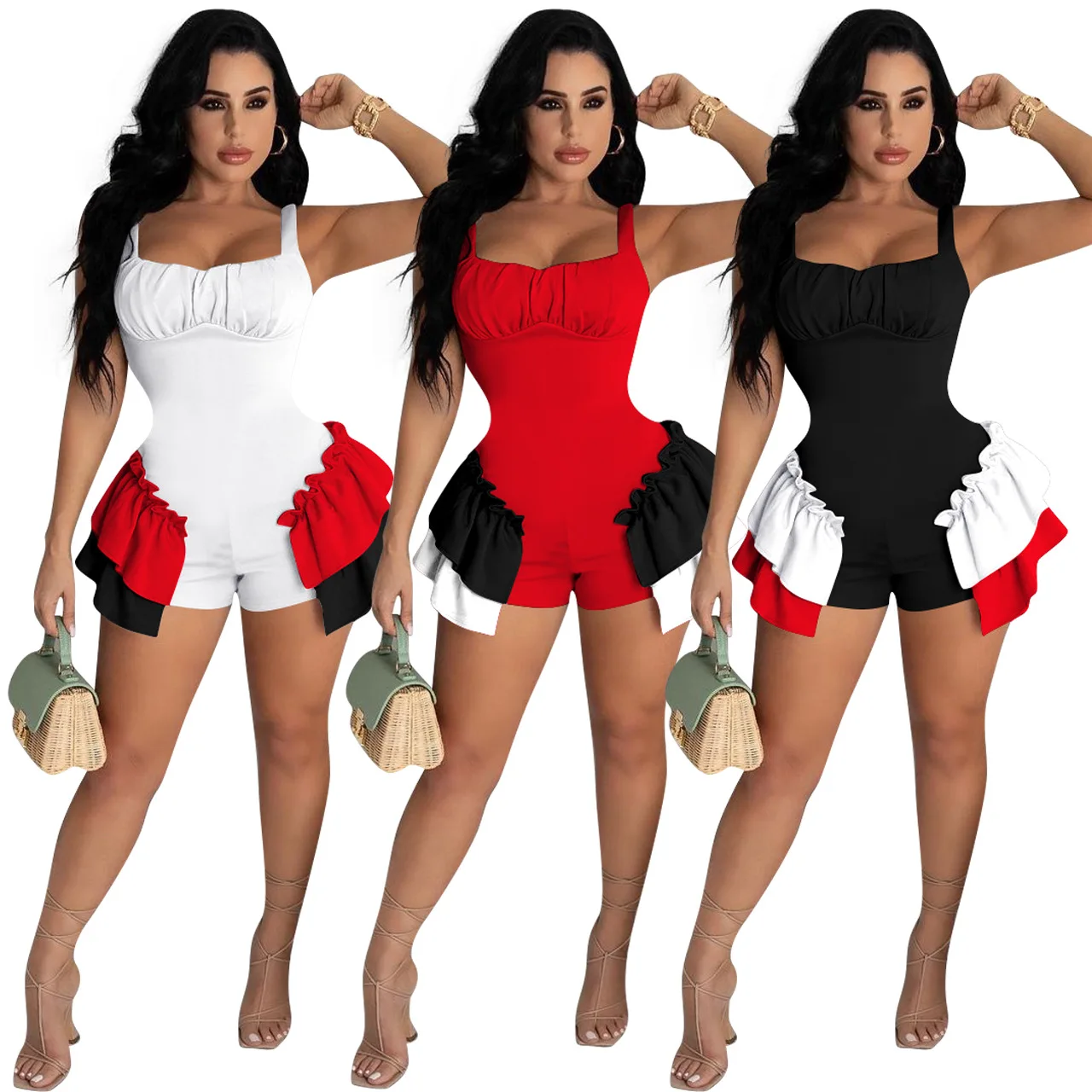 

Summer 2021 Best Selling Short Elegant Jumpsuit Women 2021 Jumpsuit With Color Patchwork, As pic shown and support oem