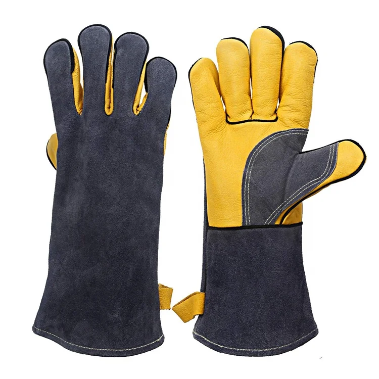 

Fire Resistant Gloves Leather with Kevlar Stitching for Welding/Oven/BBQ/Mig/Fireplace/Stove/Pot Holder/Animal Handling, Yellow gray