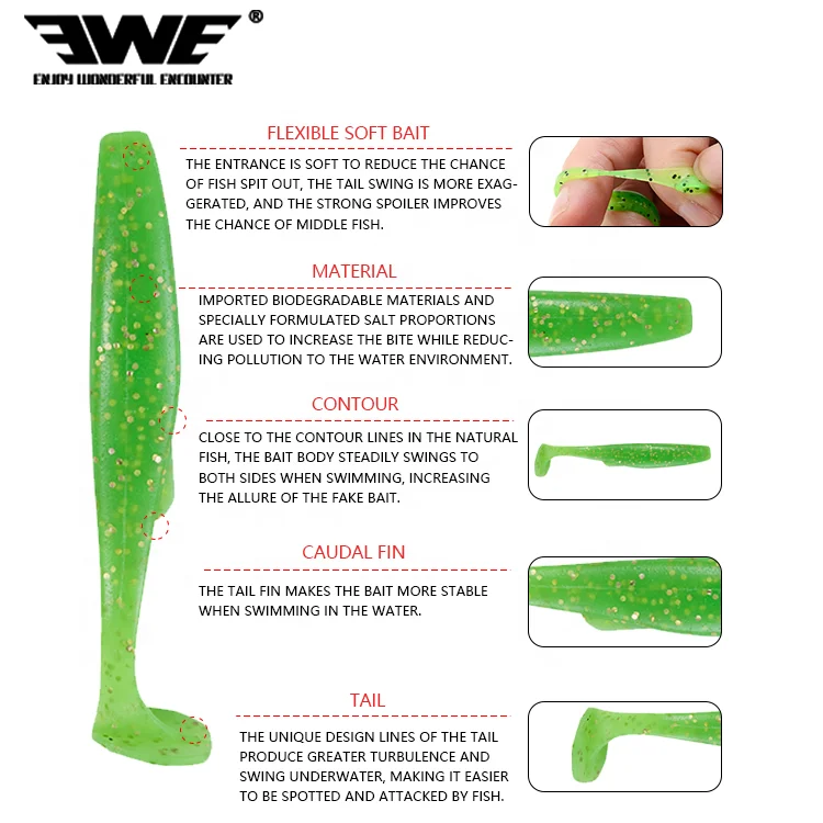 

EWE flexible hot sale 2.6g 64mm T tail swim bait shad worm high quality soft plastic fishing lures