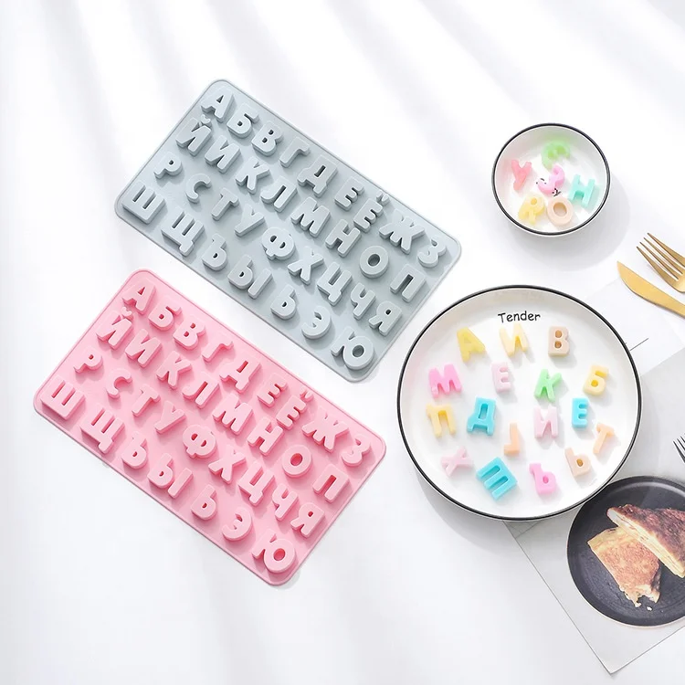 

3D Russian Alphabet Silicone Mold Letters Chocolate Mold Cake Decorating Tools Tray Fondant Molds Jelly Cookies Baking Mould, Pink,blue