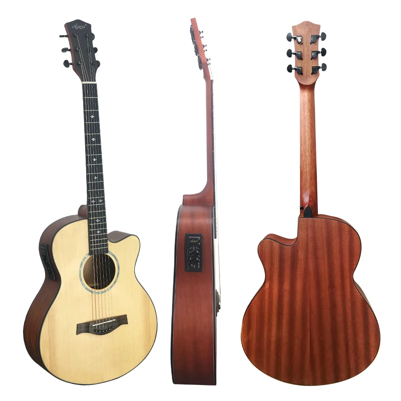 

Wholesale musical instruments 40 inch folk cutaway shape electrical Acoustic guitars from China Aiersi factory, Natural