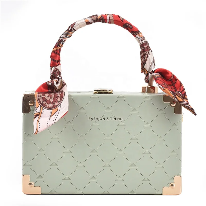 

2021 Scarf Handle Ladies Square Handbags Cross Chain Shoulder Small Message Purses Summer Fashion Hand Bags for Women