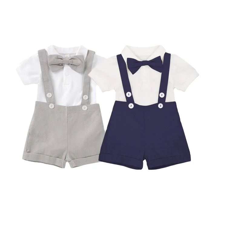 

High quality 2Pcs Gentleman Newborn Baby Clothes Sets Cotton Summer Baby Clothing Set Bow tie Baby Boys' Clothing Sets, Mix color