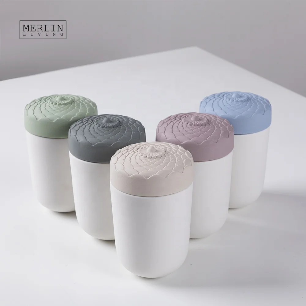 

Merlin logo White luxury candle container cup colorful nordic Customize other candle holder ceramic for candle jars ceramic