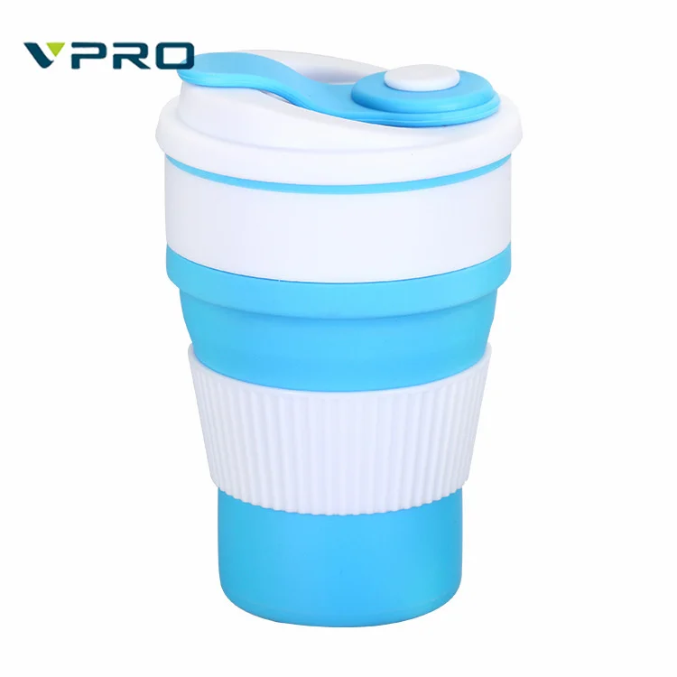 

Sports Drinking 400ml Silicone Coffee Mugs Folding Water bottle Cup with Leisure Lids Mug Water Travel Outdoor, Pink, grey