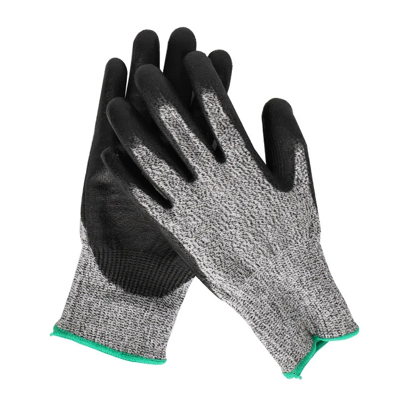 

5 level anti-cut durable marine rescue gloves with PU coated hand protect safety gloves, Black