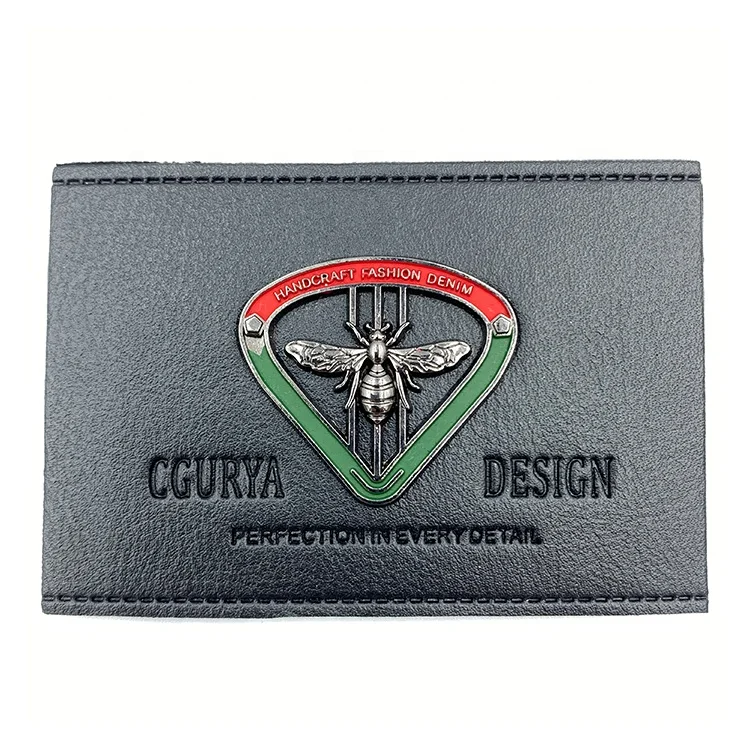 

Custom cheap black leather patch embossed leather label patch for jeans, Custom color