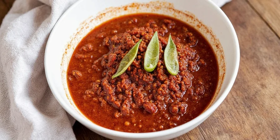 A bowl of mole negro served with tamales.