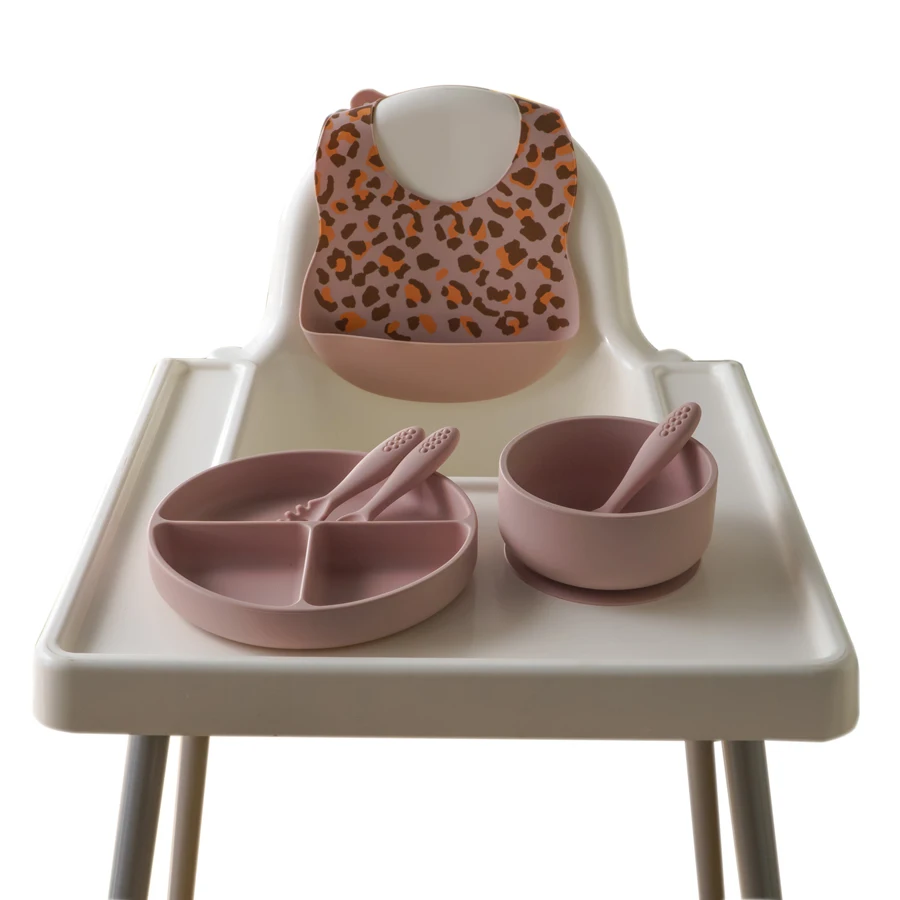 

Food Grade Babi Silicone Spoon With Wooden Handle Baby Bibs And Suction Bowl Dinner Set Dinnerware Silicone Baby Feeding Set