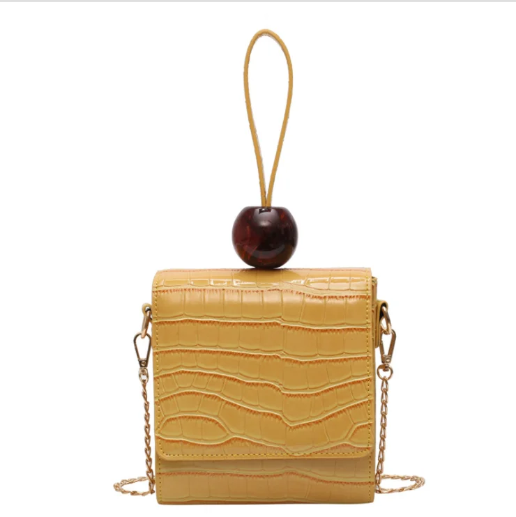

Alibaba Hot Sale Fashion Handbags Small Gift Bags Acrylic Ball Clutches for Woman Beauty Bead Handbag 2020 Crocodile PU Leather, 4 colors