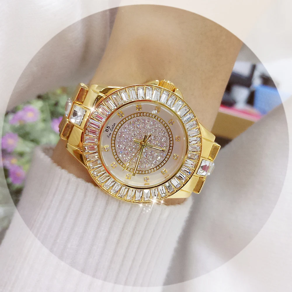 

Watch Women luxury brand 2019 Fashion Rose Gold Diamond Crystal Ladies Watches Rhinestone wristwatch women Bayan Kol Saati