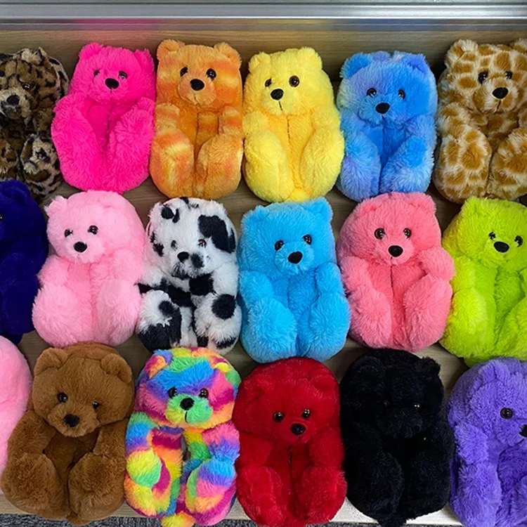 

Wholesale new color plush children toddler baby kids size teddy bear slippers, Customized color