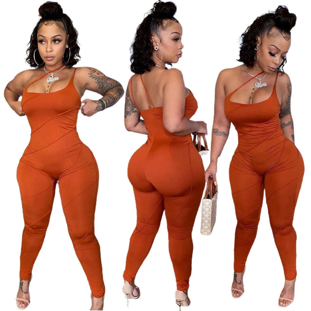 

Hot Selling Trendy Rufffled Sleeveless Halter Top Vest Jumpsuit Sexy Solid Color Tight Gallus Casual Jumpsuit, Customized color