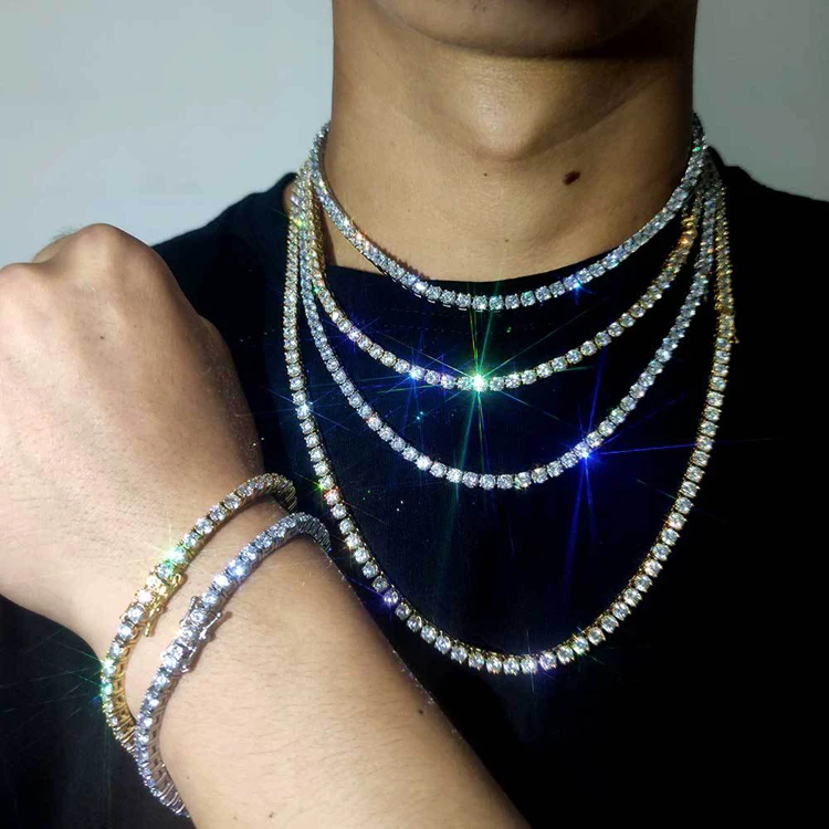 

GZYS JEWELRY High Quality Men Necklace 4mm Stainless Steel Cz Iced Tennis Chain Bracelet