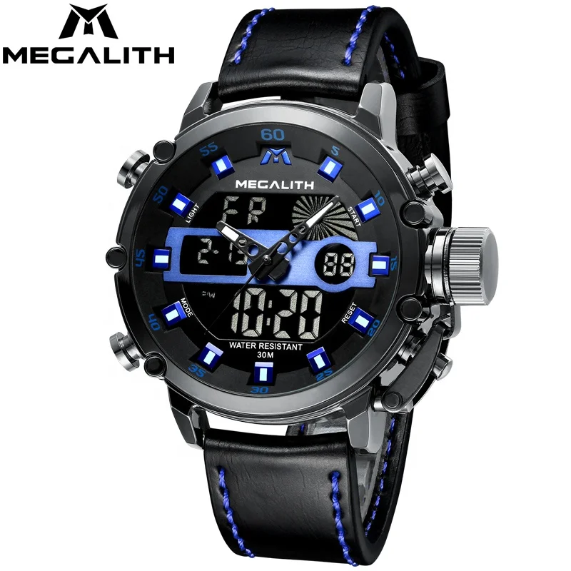 

2020 MEGALITH Athlete Sport Younger Wristwatch Locomotive Sense High Quality Diver Waterproof Leather Band Top Brand Watch