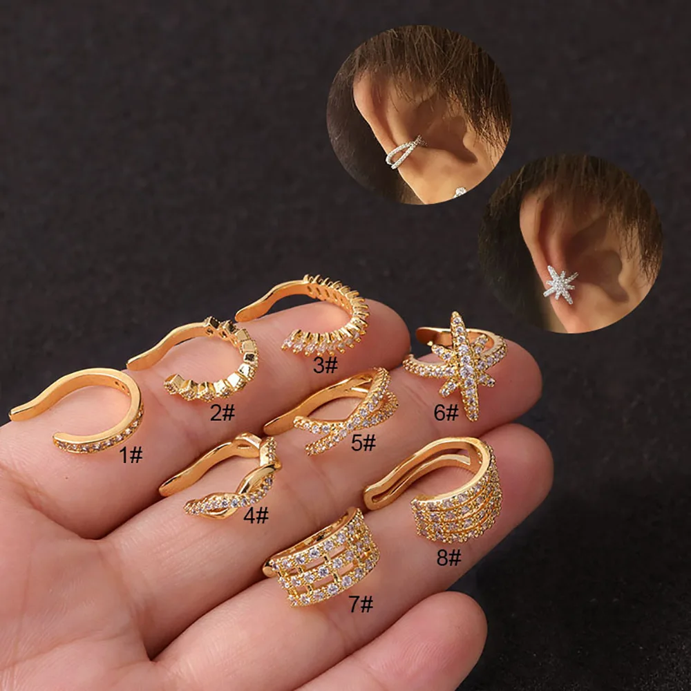 

Non piercing cartilage hypoallergenic copper fashion accessories jewelry zircon cz women ear cuff earrings, Gold/steel