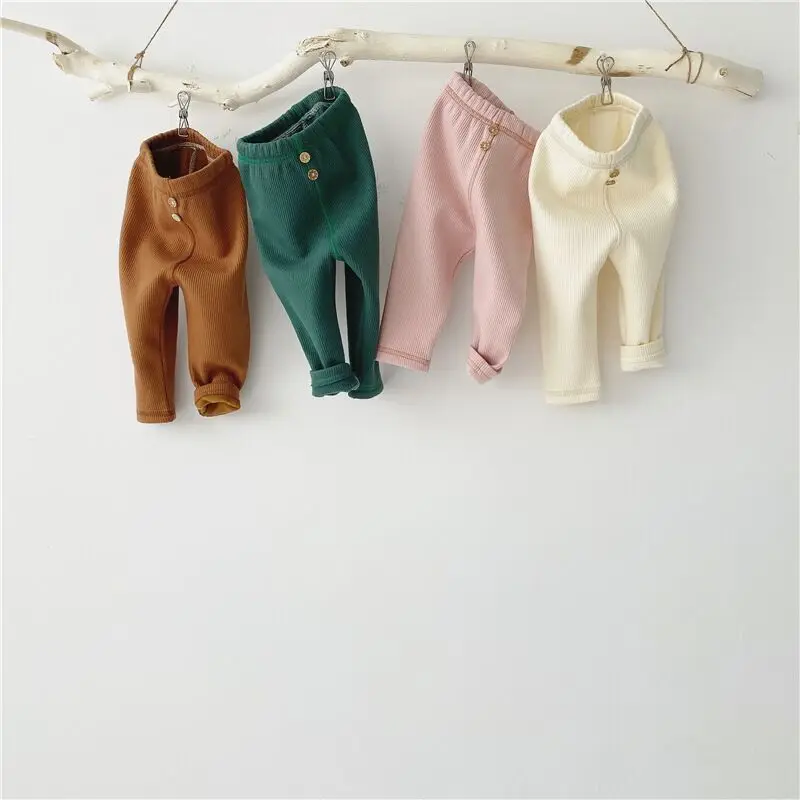 
Wholesale winter thicker rib cotton leggings solid colour baby stretch pants 