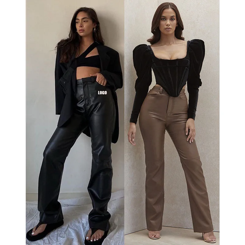 

Fall Women Clothing Pu Leather Pants Splicing High Waist Sport Gym Sweatpants Plus Size Women Pants Casual Trousers, Customized color
