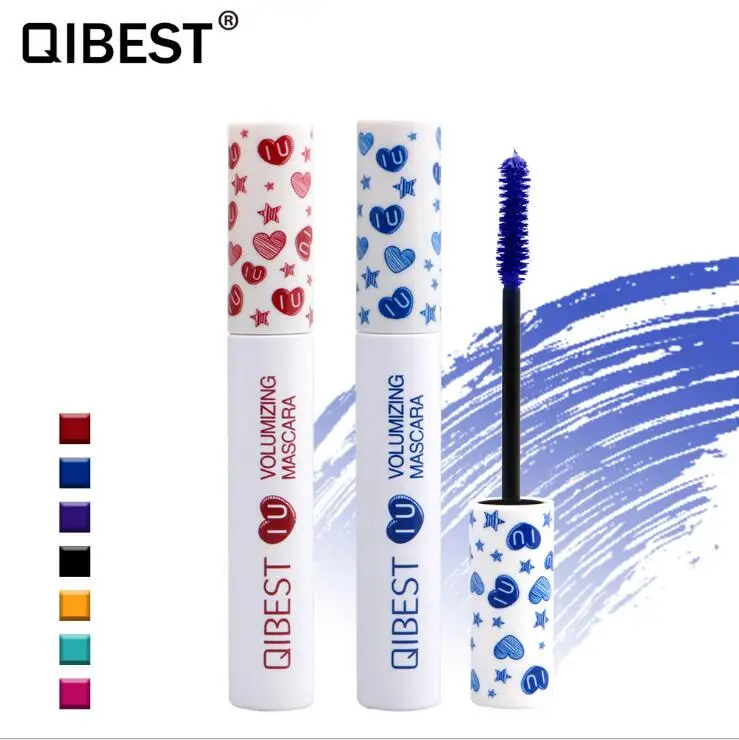 

QIBEST 7 Colors Mascara Red Blue Yellow Purple Cream Thick Curling Lengthening Eyelash Extension Waterproof 4D Mascara