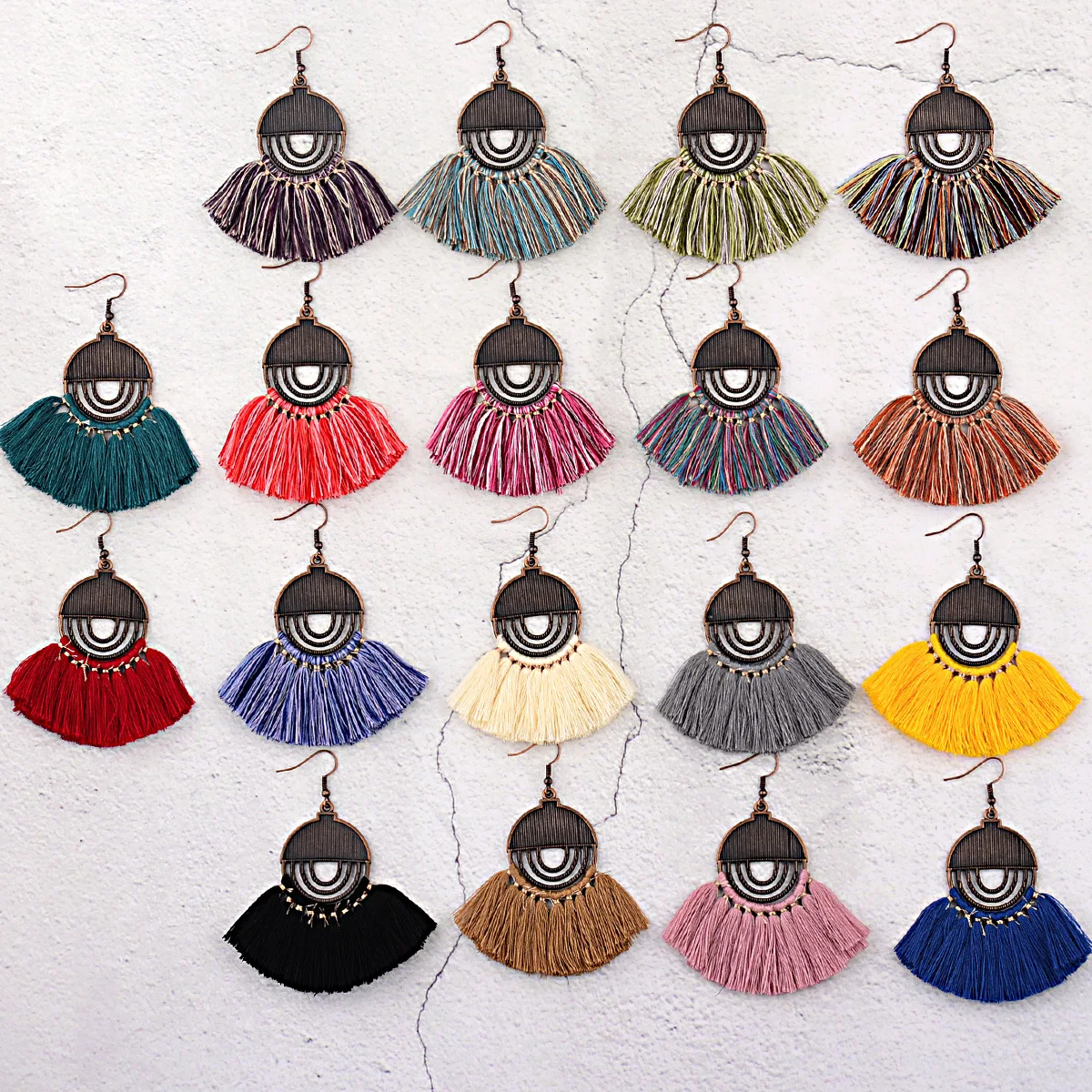 

Jachon Bohemian Jewelry Fashion hollow round Women Boho Tassel Earrings