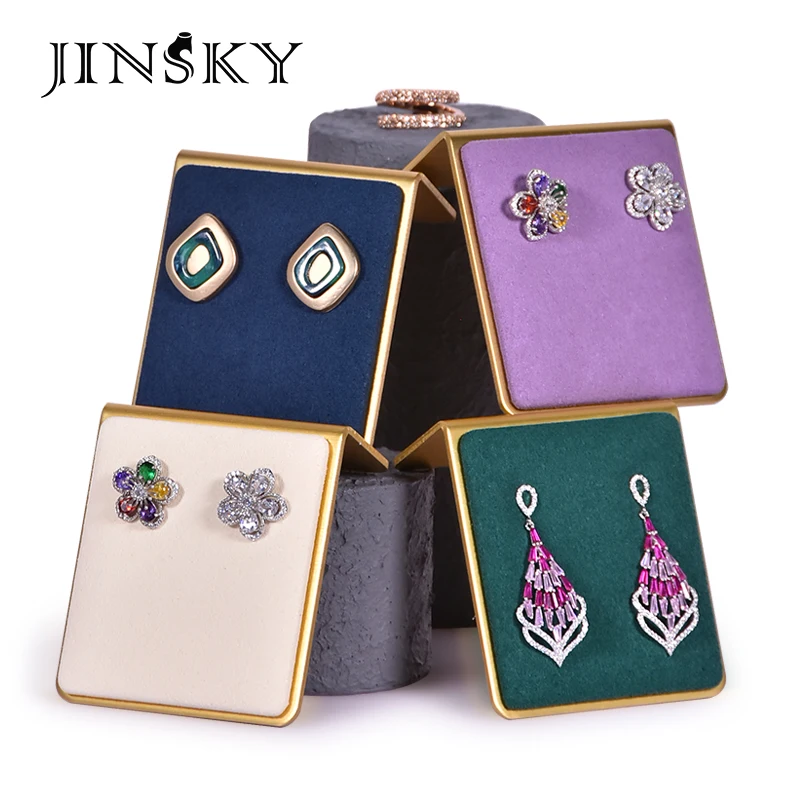 

JINSKY luxury metal jewelry display stand base microfiber earings stud display holder special jewellery display stand, As in picture