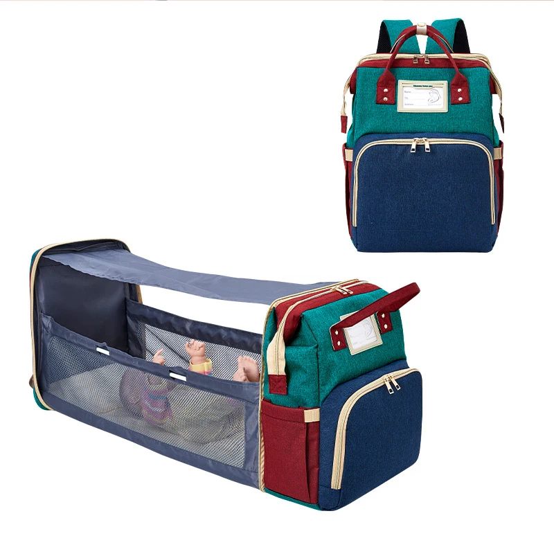 

3 in 1 Portable Foldable Multi-Function Waterproof Diaper Bags Nappy Mummy Bag with Changing Station Bed, Customized colors