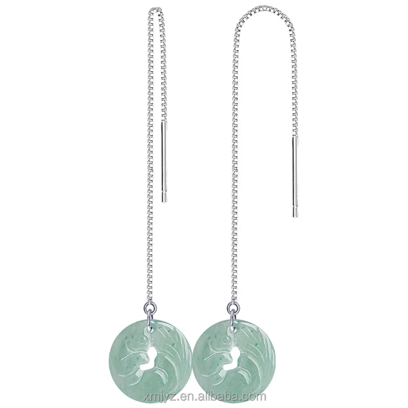 

Certified Grade A Natural Jade Blue Water Nine Tail Fox Hanging Earrings S925 Silver Inlay Ice Stone Women's