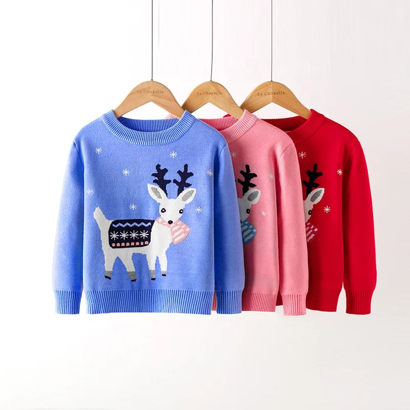 

New Style winter baby girls' Knitted deer pullover sweater with children's pattern Clothes for kid 2-7 years old