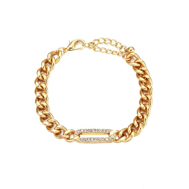 

2021 New Arrival Gold Plated Crystal Curb Cuban Link Chain Bracelet Jewelry For Girls