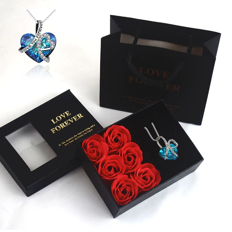 

HOVANCI Valentine's Day Rose Gift Box With Necklace Girlfriend Zirconia Heart Pendant Of The Ocean Necklace