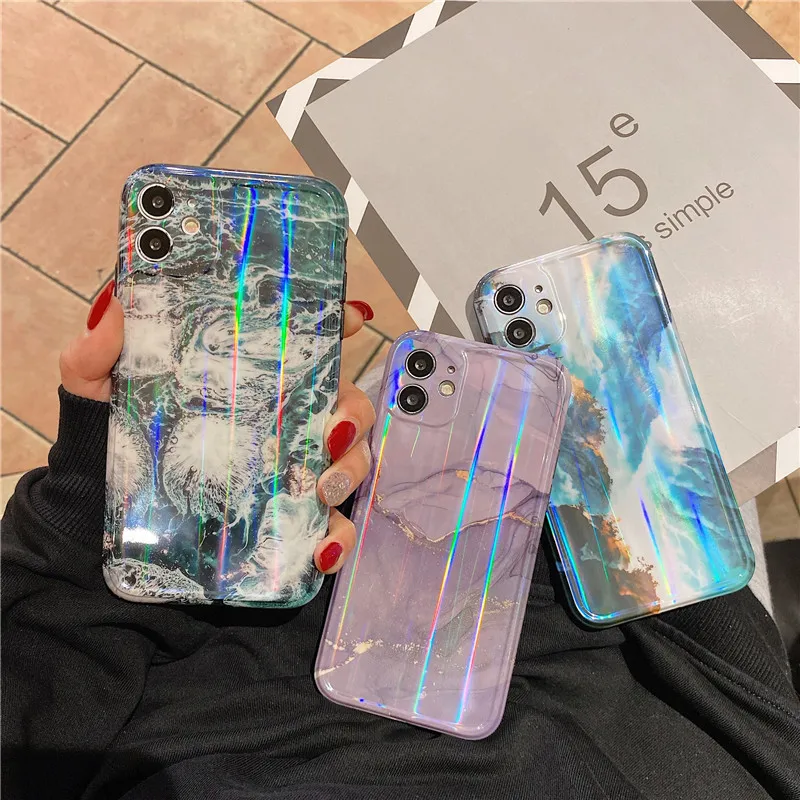 

Hot Selling Creative Camera Lens Protection Laser IMD Marble TPU Phone Case For iPhone 12 11 Pro Max Mini, Mix