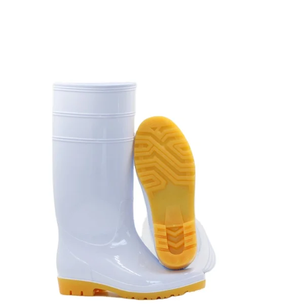 

Epidemic Prevention boots White PVC Gumboots Factory Anti-slip Safety Ordinary Working, White upper yellow sole