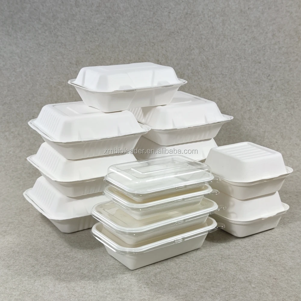 

Biodegradable Sugarcane Bagasse Takeaway Food Containers, White,unbleached