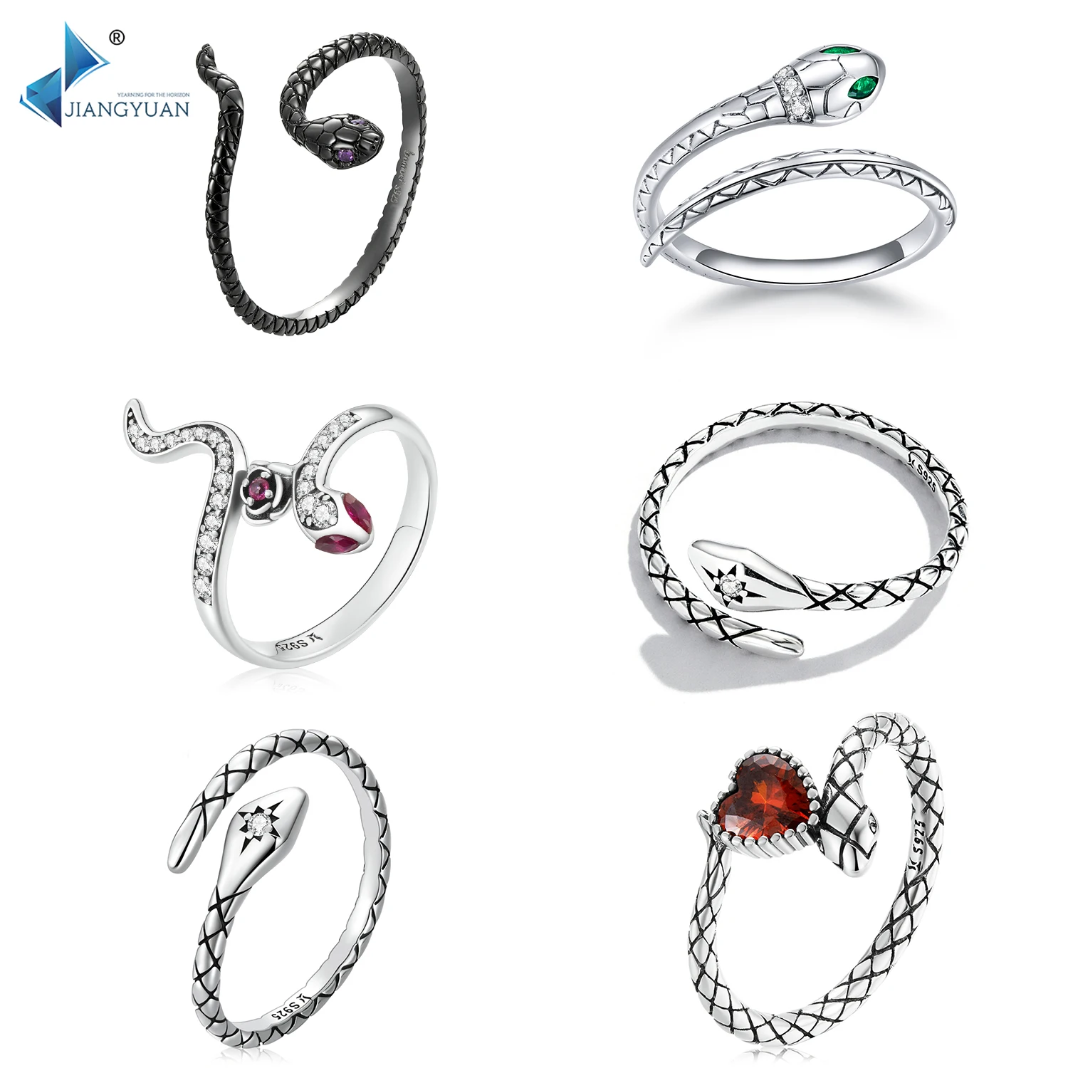 

Best Selling Classics Design 925 sterling silver black snake rings open ring size adjuster engraved gemstone ring for hip hop