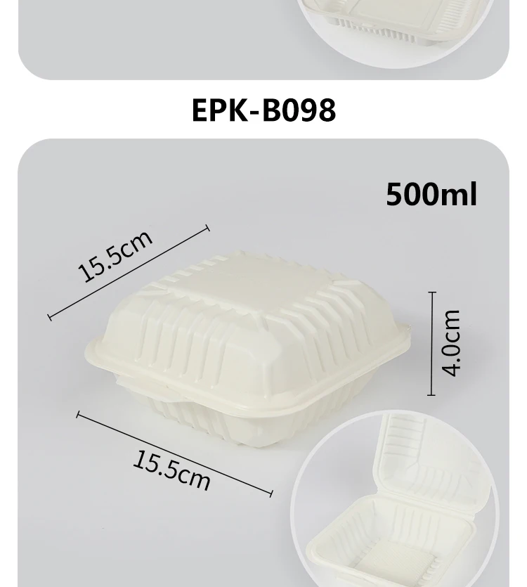 Microwave disposable lunch box corn strach fast food clamshell box 3 compartments fully biodegradable food container