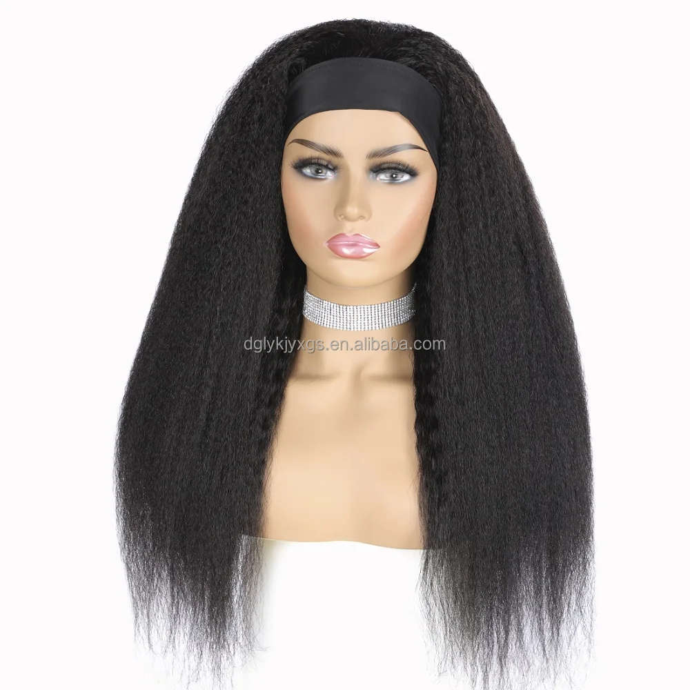 

HL29 Human hair wigs Head band hair 1B# 150% kinky straight 10-26inch Human Hair Wigs for Black Women