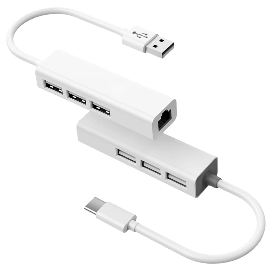 

Type C to USB Hub 3 ports USB 2.0 With RJ45 LAN Ethernet Network Card adapter Type-c USB Splitter Adapter For Macbook Smartphone