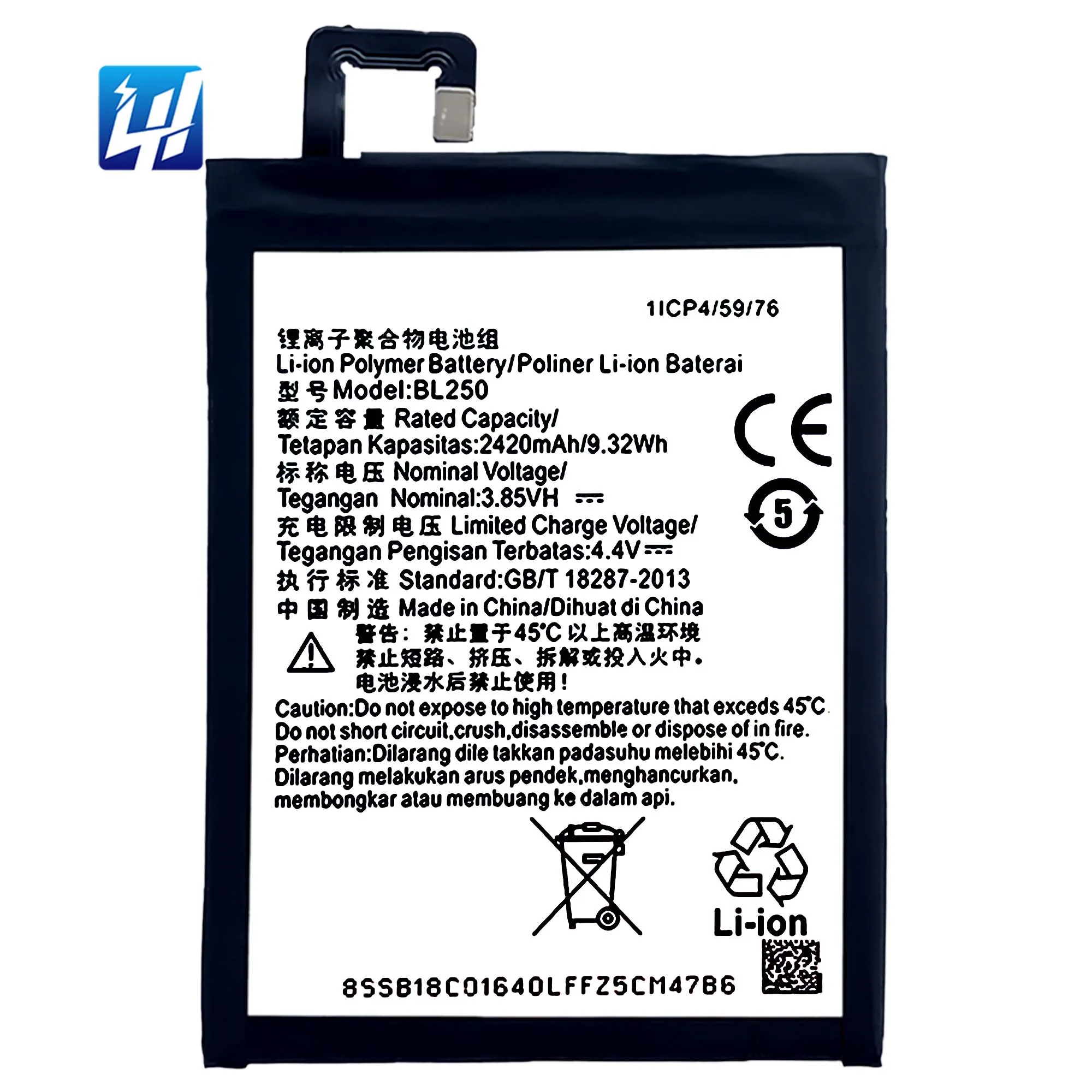 

Rechargeable Li-Polymer Battery Rechargeable battery For Lenovo Vibe S1 S1a40 S1c50 BL250 2420mAh